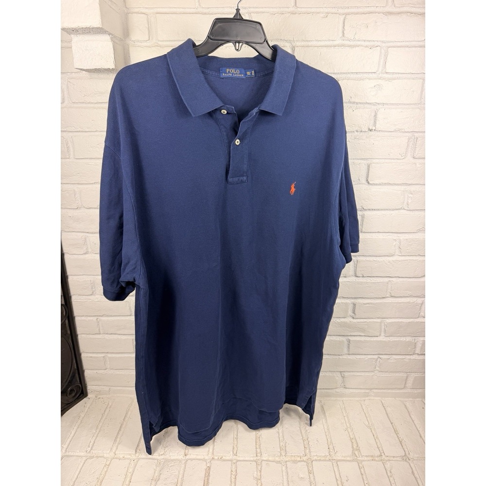Preppy Polo Ralph Lauren 3XLT Tall Navy Blue Orange Pony Pique Polo Shirt